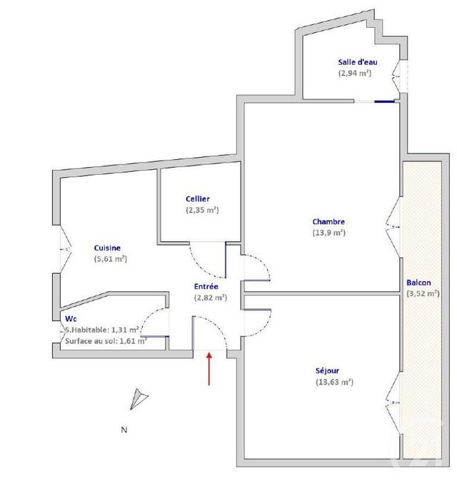 Appartement F2 à louer - 2 pièces - 42.56 m2 - PARIS - 75013 - ILE-DE-FRANCE - Century 21 Lutèce Immobilier